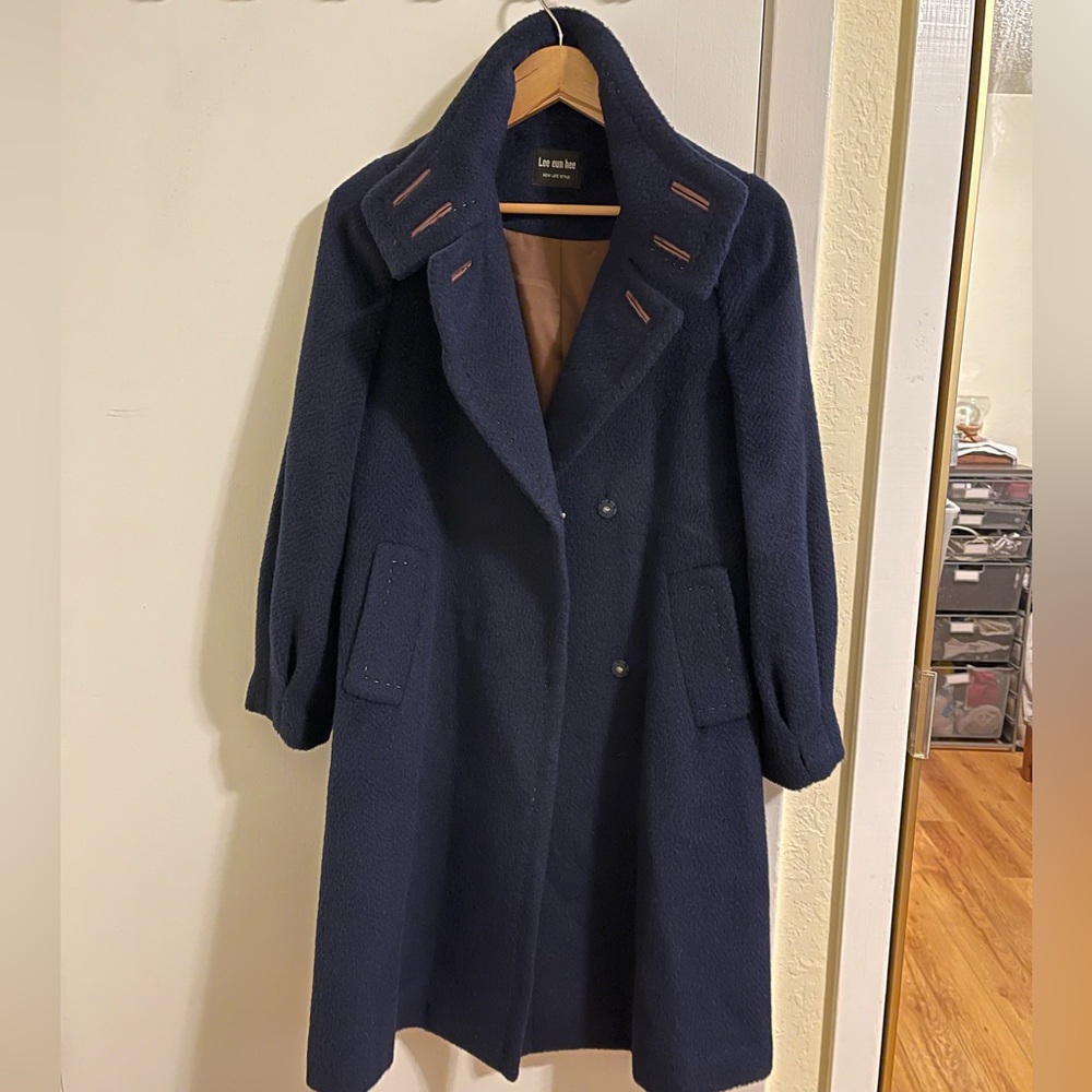 Navy Alpaca wool Coat midi length